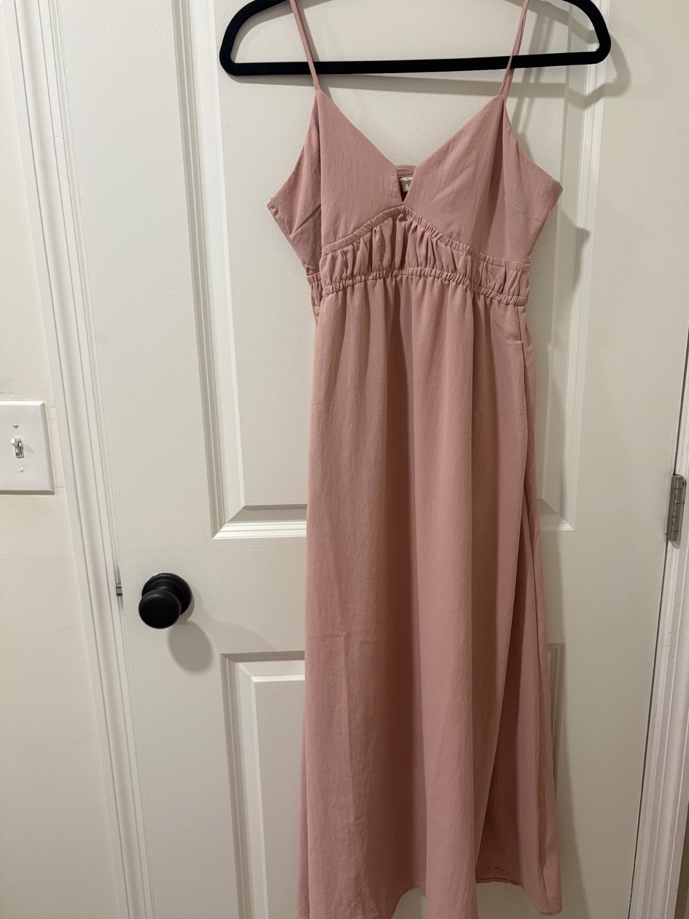 Blush Pink Spaghetti Strap Maxi Dress with pockets